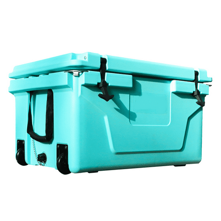 65QT Cooler Ice Chest, Blue Rotomolded Outdoor Cooler Box with Wheels, 5-Day Ice Retention, Fishing Camping Cooler