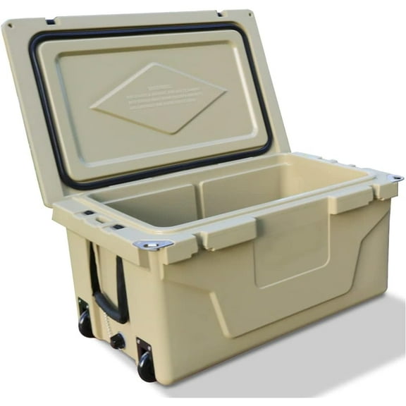 65QT Multifunction Outdoor Camping Coolers, Portable Cooler with Wheels and Heavy Duty Handle, Ice Chests and Coolers for Camping, Fishing, Travel, Beach