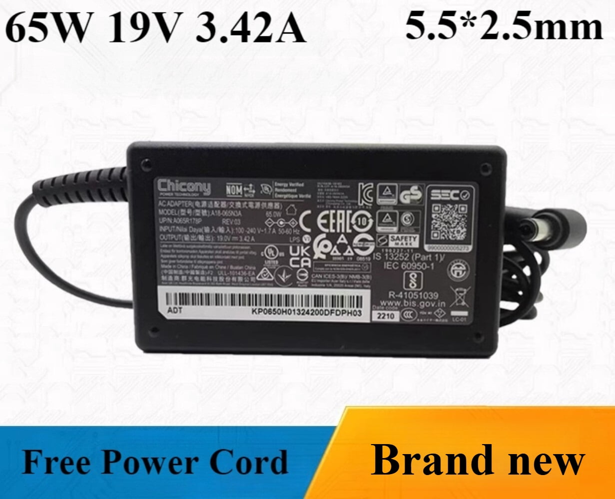 65W 19V 3.42A Laptop Charger for Chicony A18-065N3A 5.5*2.5mm Tip Power Supply AC Adapter