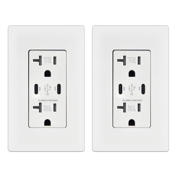KYascend 65W 2C Wall Outlet, PD 3.0 GaN Fast Charging for Phone/Laptop, Screwless Plate, ETL Listed