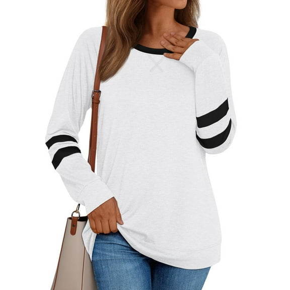 Womens Tops Women's Daily Casual Long Sleeve Patchwork Colour Round Neck Top