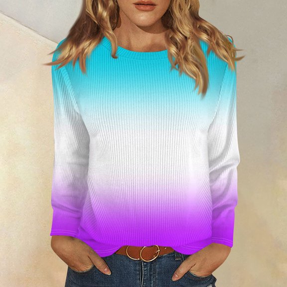 Long Sleeve Tops for Women T-Shirt Casual Print Tops T Shirt Round Neck Pullover Blouse