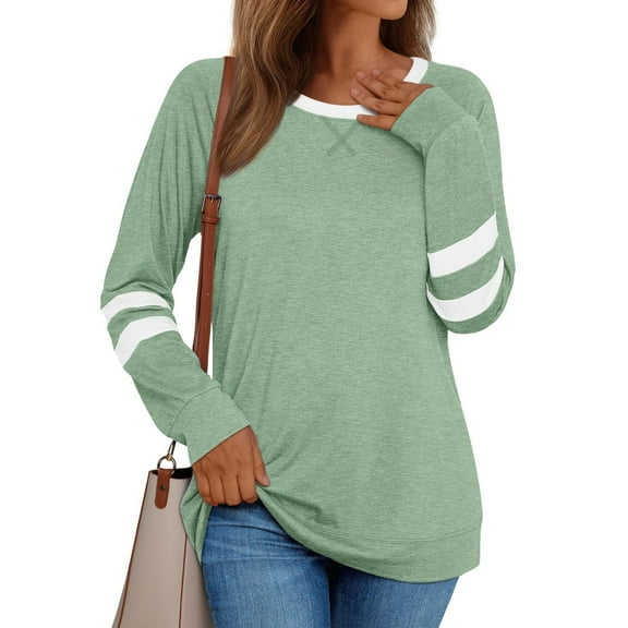 Womens Tops Women's Daily Casual Long Sleeve Patchwork Colour Round Neck Top