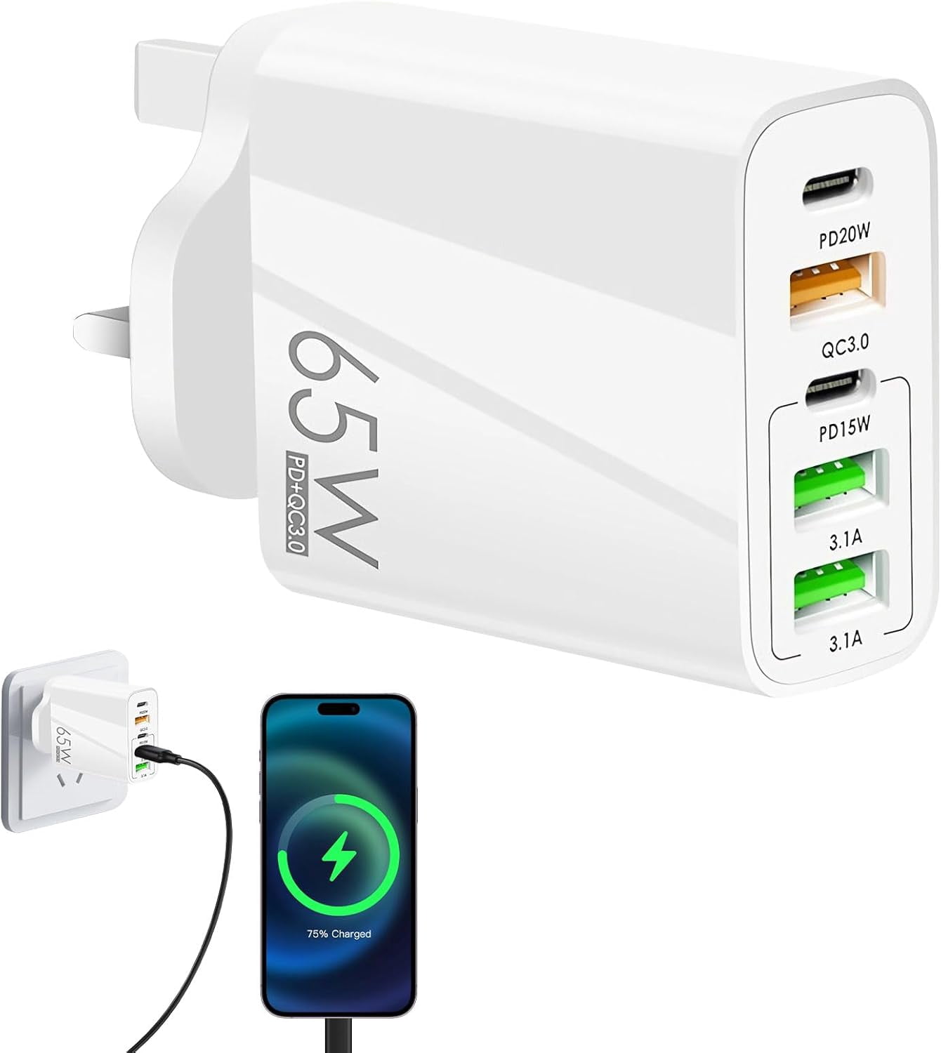 65W 5-Port USB Fast Charger,USB Plug Charger,65W Fast Charging,Wall ...