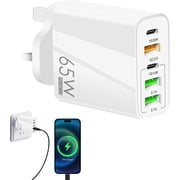 65W 5-Port USB Fast Charger,USB Plug Charger,65W Fast Charging,Wall Plug Multi Fast Charging Plug for Iphone/Samsung/Huawei/Tablet,Multi-Port Quick Charge Adapter White