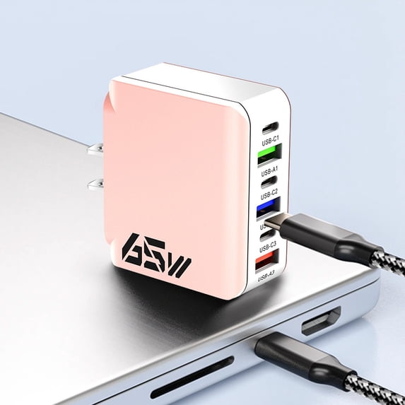 65W 6-Port USB C Fast Charger with 3 USB-C & 3 USB-A Ports, Multi Port Charging Station for Multiple Devices, Compact Travel Charger with Smart Temperature Control & Wide Compatibility