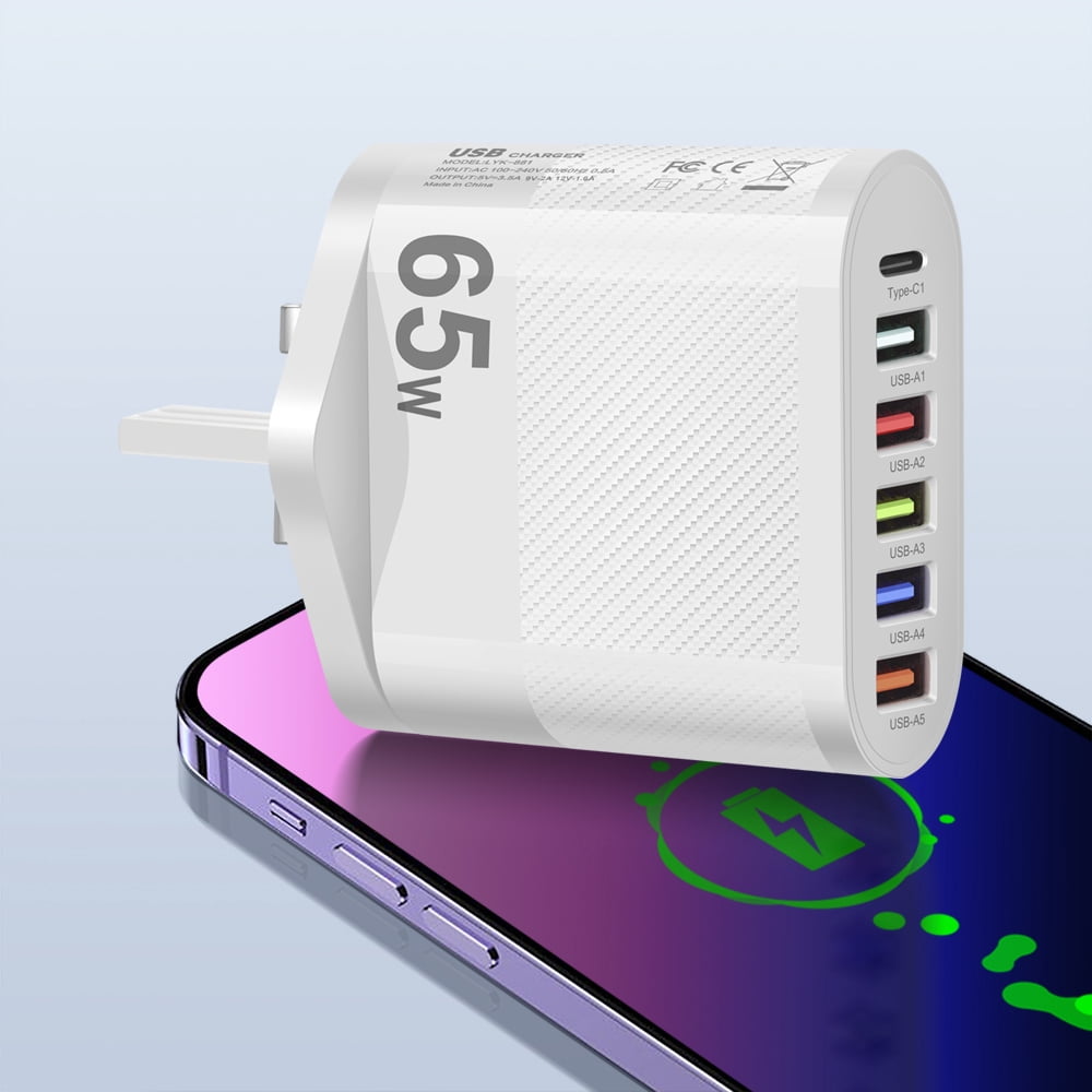 65W 6Ports USB Charger PD Type C Charging Adapter For iPhone 14 13 ...