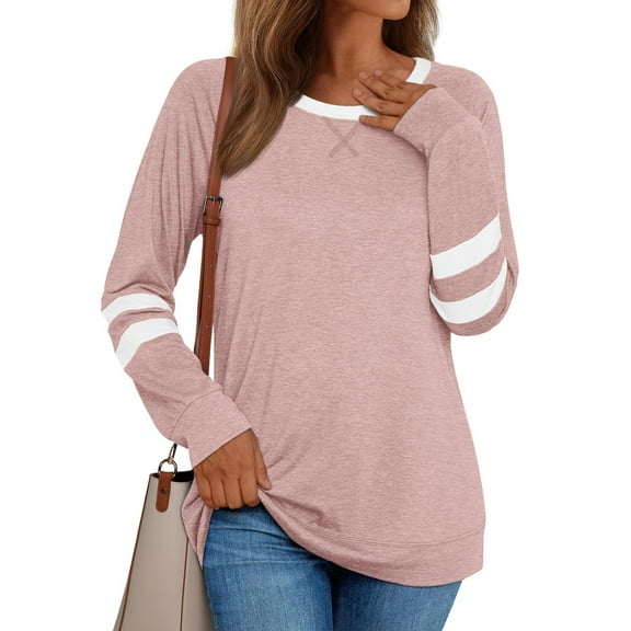 Womens Tops Women's Daily Casual Long Sleeve Patchwork Colour Round Neck Top