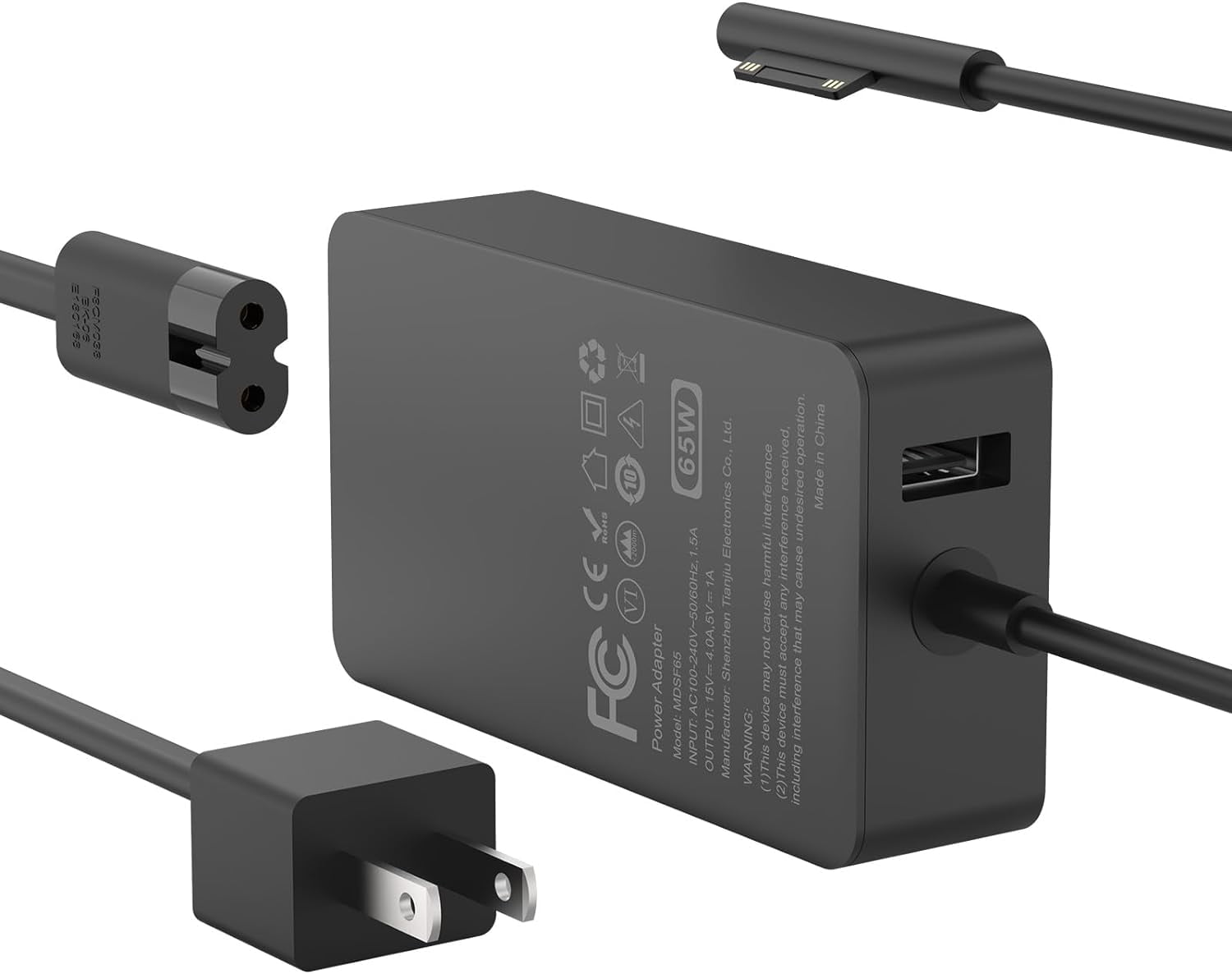 65W Charger Compatible with Microsoft Surface Pro 11, 10, 9, 8, 7+, 7 ...
