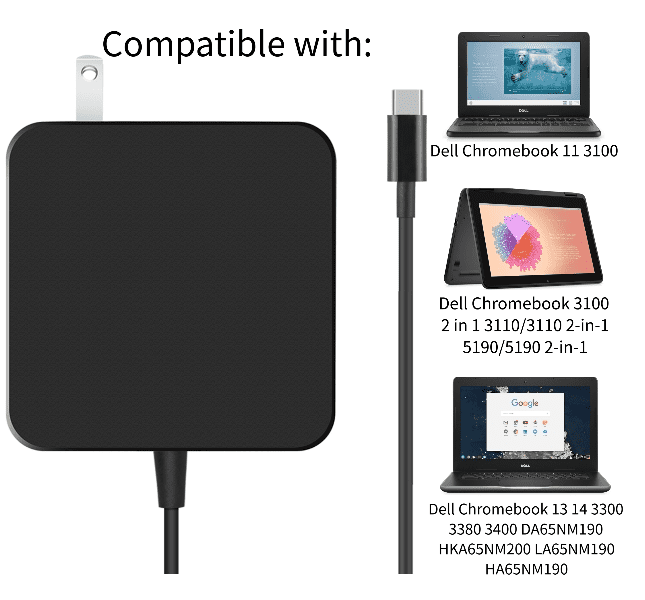 65W Charger for Dell Chromebook 11 3100/3100 2 in 1 3110/3110 2-in