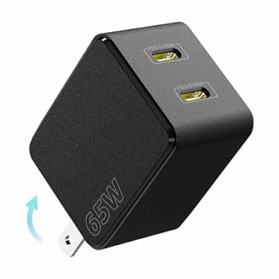 65W Dual USB C Wall Charger, PD3.0 PPS GaN III Foldable Charger Block Adapter, Travel Charger Compatible with iPhone 15 Pro/14 Pro Max/13, iPad Pro, MacBook Pro, Galaxy S23 Ultra/S22 and More