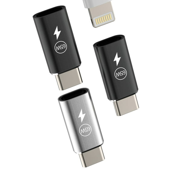 65w USB C Male to Lightning Female Fast Charger Adapter(3Pack)for iPhone 16 15 Pro Max for Apple Type C Cable Connector Lighting Accessories for iPad Phone Charging Converter Compatible for Samsung