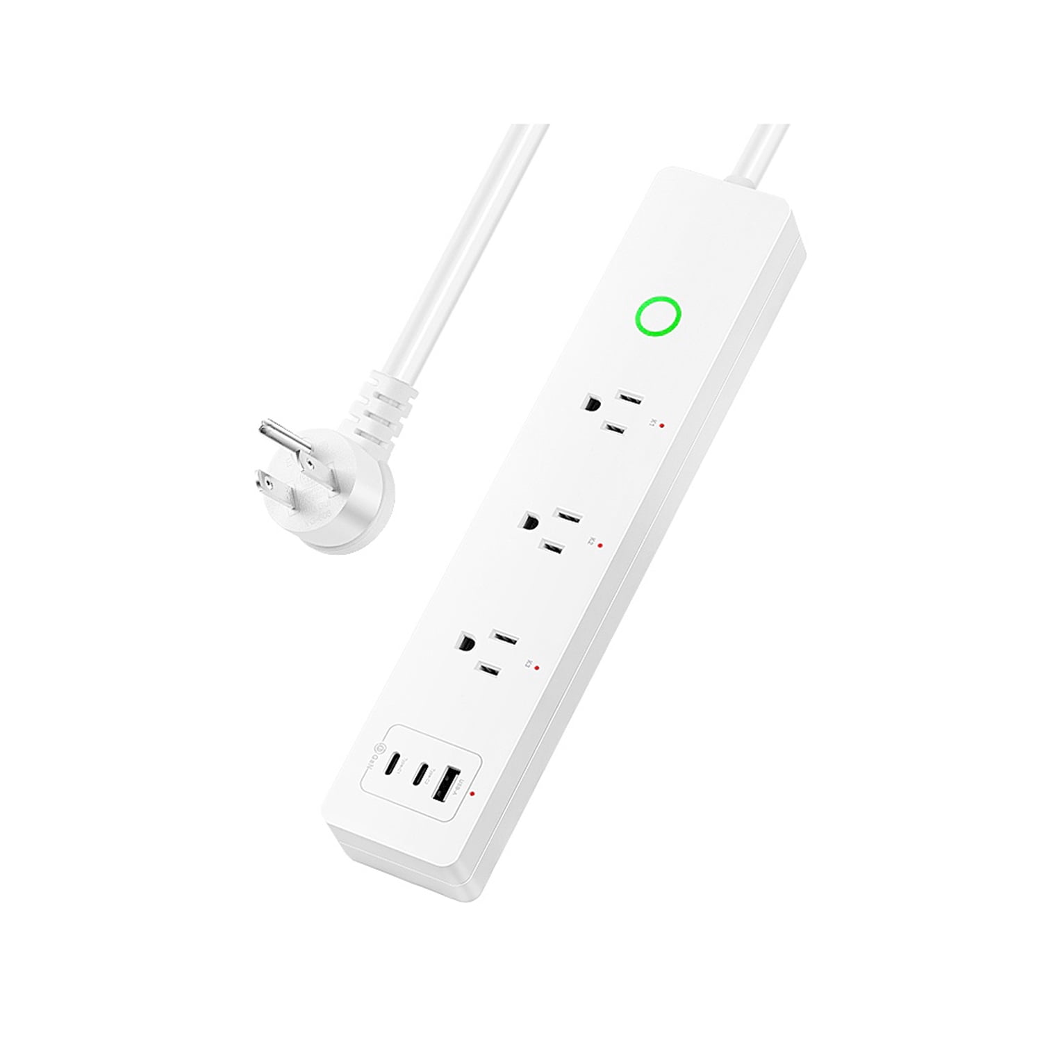 65W GaN PD Smart Power Strip WiFi Plug Multiple Outlet Surge Protector 3 AC Outlets，1 USB Ports，2 USB C Ports,15A, Remote Control Timing Schedule Compatible with Alexa Echo, Google Home, White