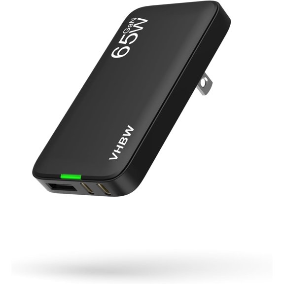 65W GaN USB C Charger, 3 Port Flat USB Wall Charger with USB C and USB A, Ultra-Slim GaN Charger PD3.0&PPS, Foldable Plug for Travel for MacBook, Laptops, Tablets (Black-65W)