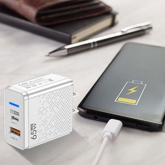 65W GaN Wall Charger USB C Power Cube with LED Indicator for Phone and Laptop