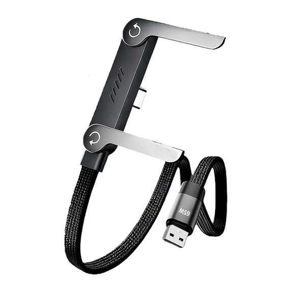 65W Hidden Holder Charger Cable with Stand,USB to C Fast Charging Phone Holder Data Cable Tablet Foldable Holder