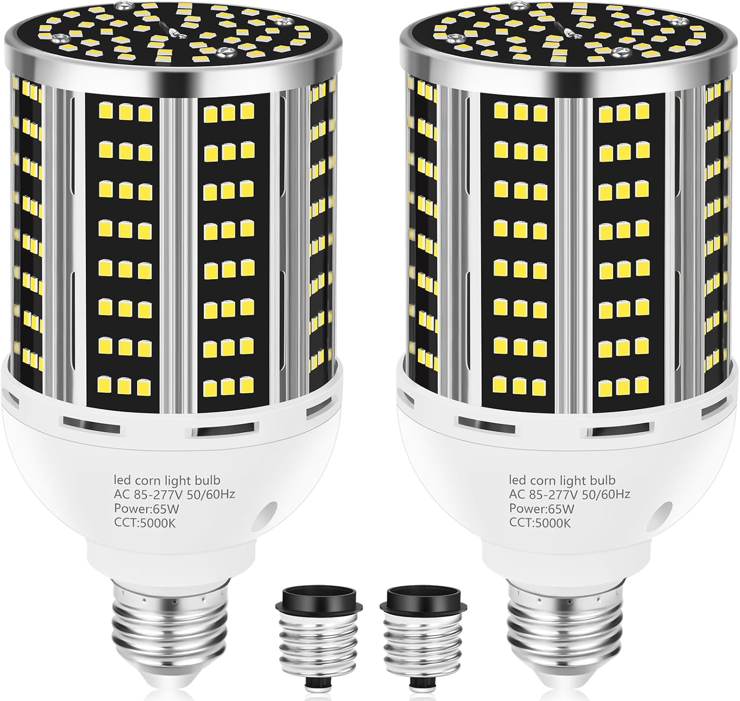 65W LED Corn Light Bulb 2 pack(650W Equivalent ) ,E26/E39 Commercial Grade 7800LM Medium Daylight 5000K Mogul Base LED Lamp,Large Area Lights For Outdoor Indoor Garage Warehouse Factory Bay Light
