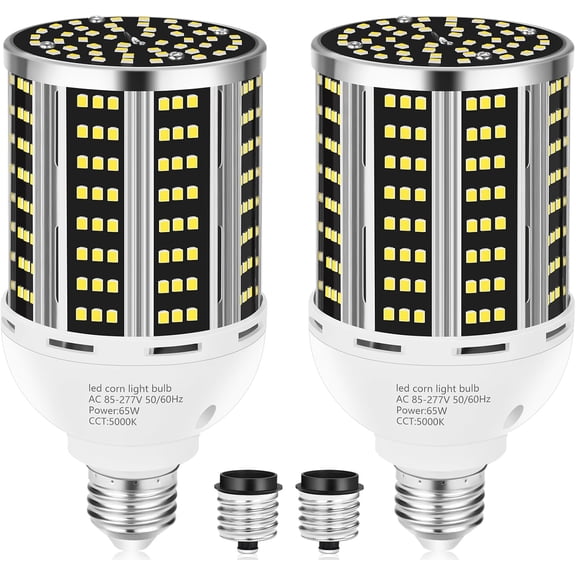 65W LED Corn Light Bulb 2 pack(650W Equivalent ) ,E26/E39 Commercial Grade 7800LM Medium Daylight 5000K Mogul Base LED Lamp,Large Area Lights For Outdoor Indoor Garage Warehouse Factory Bay Light