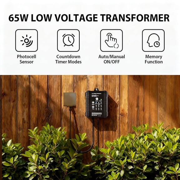 65W Low Voltage Transformer with Countdown Timer and Photocell Sensor, 120V AC to 12V  Outdoor Landscape Transformer for Landscape Spotlights, Deck Lights, Pathway Lights