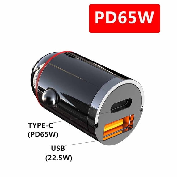 65W Mini Portable Dual USB Type-C QC3.0 PD Car Charger Fast Charge Adapter for Smartphone