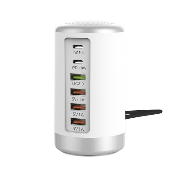 65W Multi 6 Port USB Fast Charger Quick Charge QC3.0 USB Type C PD Charger Portable Charging Station ,Multi-Device Charger