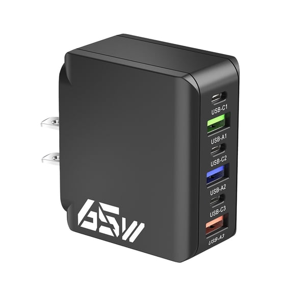 65W Multi Port Fast Charging Charger, 6-in-1 USB Fast Charging Head, Compatible with Multiple Devices, PC+ABS Fireproof Material, Intelligent Protection, Travel Ready