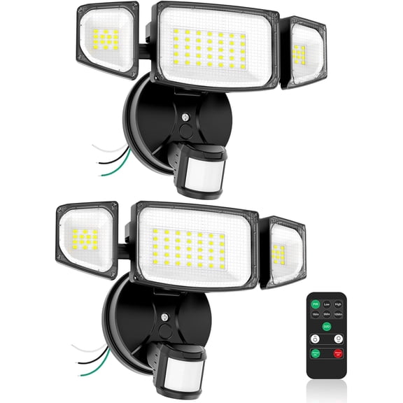 65W Outdoor Motion Sensor Light, Hardwired LED Security Flood Light | 6500LM, 6500K, Remote Control, Dusk to Dawn Mode, Dimming, IP65 Waterproof Floodlight for Garage, Driveway, Porch, 2 Pack