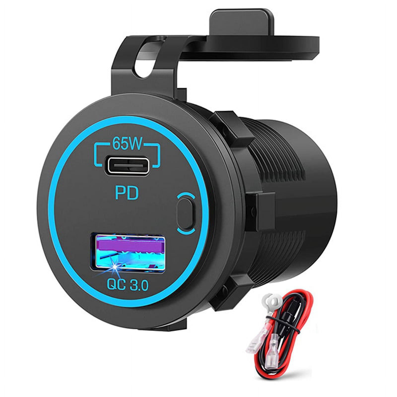 65W PD 12V USB Outlet for Laptop USB C Car Charger Socket Multi Port Outlet Waterproof Adapter