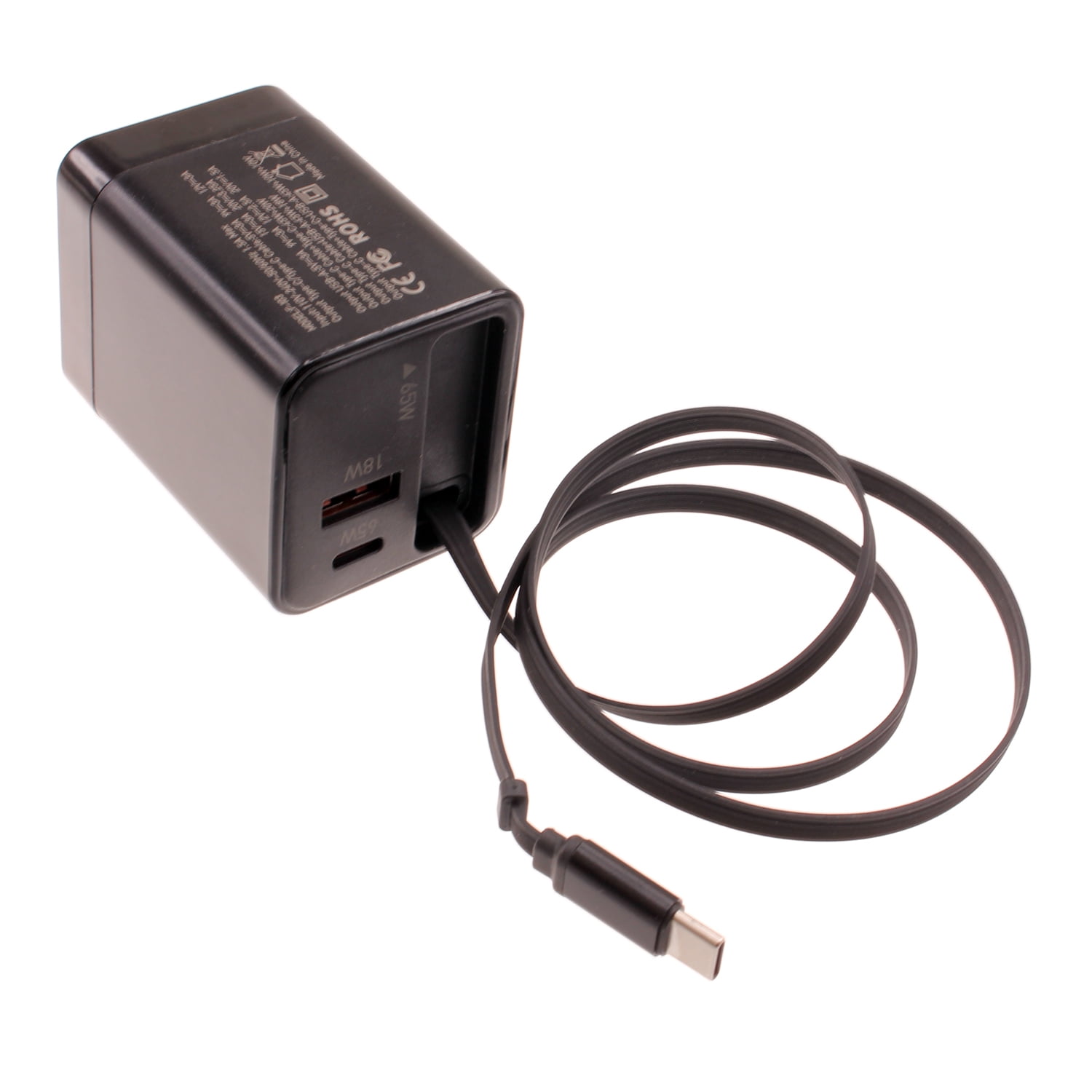 65W PD Home Charger Compatible With Samsung Galaxy A16/A26/A36/A56 5G - Fast Type-C 2ft Retractable Cable USB-C Built-in Power Cord