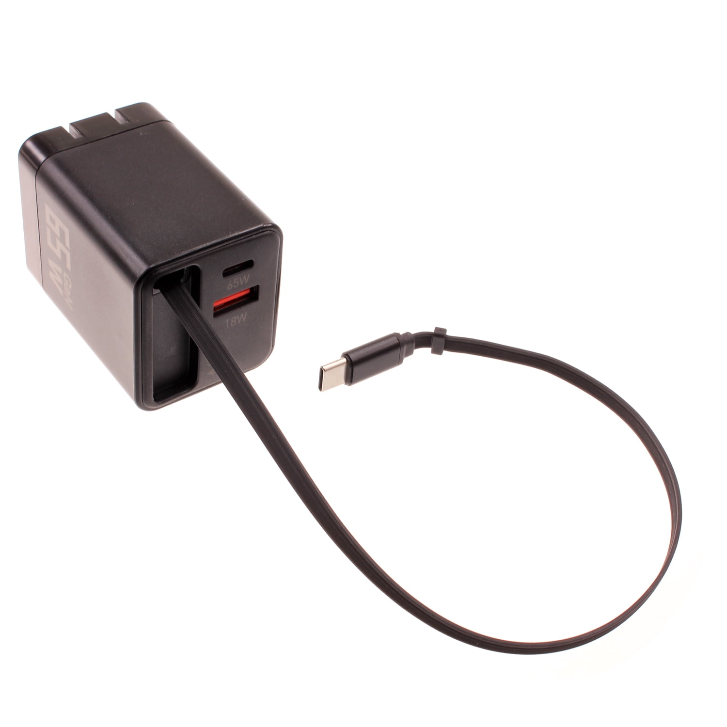 65W PD Home Charger Compatible With iPhone 16e/17e - Fast Type-C 2ft Retractable Cable USB-C Built-in Power Cord QC3.0 Adapter