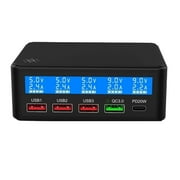 65W PD QC Fast USB Charger 5 Ports Smart Charge Station Hub Quick Charge Adapter USB C Charger Type C Display Desktop Chargers ,Suitable for Travel