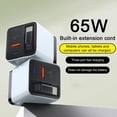 thumbnail image 1 of 65W Retractable Wall Charger, 3-in-1 Fast Charging Station with Telescopic USB C Cable & 2 USB Ports, Compact Foldable Plug for Laptop, Phone, Tablet, 1 of 9