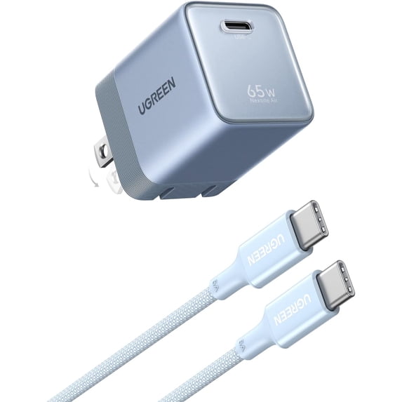 UGREEN 65W Nexode Air USB-C GaN Fast Charger with USB-C Cable, Compact Foldable Wall Charger, Blue
