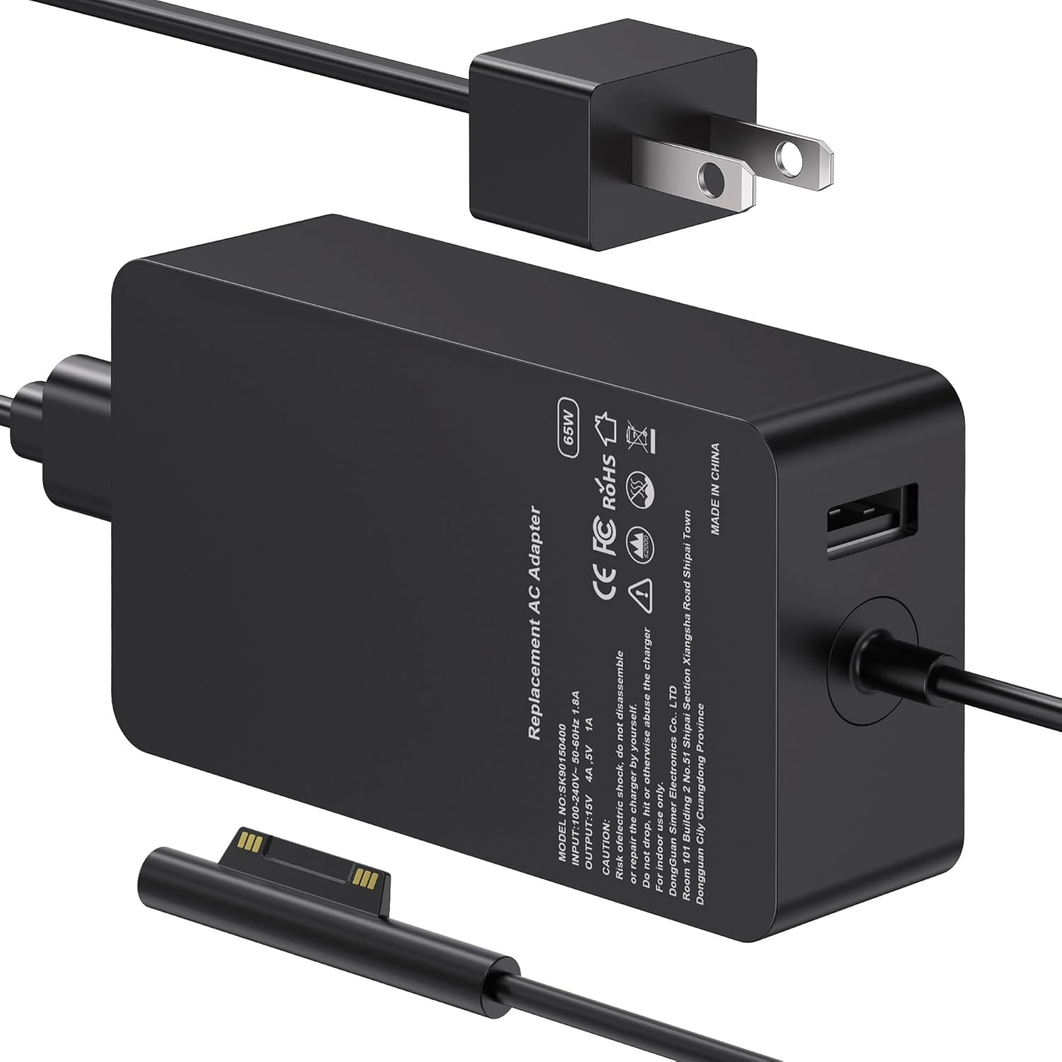 Caricatore 65W Per Microsoft Surface Pro E Laptop – Alimentatore Con Porta USB Extra Da 5W