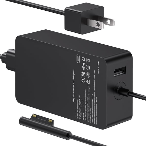 65W Surface Pro Charger Compatible with Microsoft Surface Pro 11/10/9/8/7+/7/6/5/4/3/X, Surface Laptop 7/6/5/4/3/2/1, Surface Go 4/3/2/1, Surface Book 3/2/1, 10FT Power Adapter with USB Port
