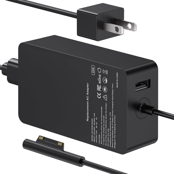 65W Surface Pro Charger For Microsoft Surface Laptop1 2 3,Surface Pro X 11 10 9 8 7 6 5 4 3,Surface Go 2 Go 3, Surface Book 1-3,Magnetic Connector Power Adapter Charger with USB Port,Support 44W 36W