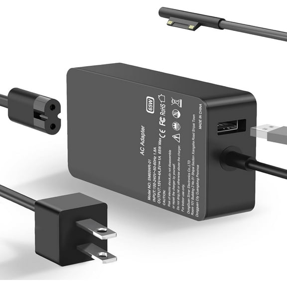 65W Surface Pro Laptop Charger Compatible with Microsoft Surface Pro 11 10, 9, 8, X, 7+, 7, 6, 5, 4, 3, Magnetic Surface Connector, Support 65W, 44W, 36W, with USB Port