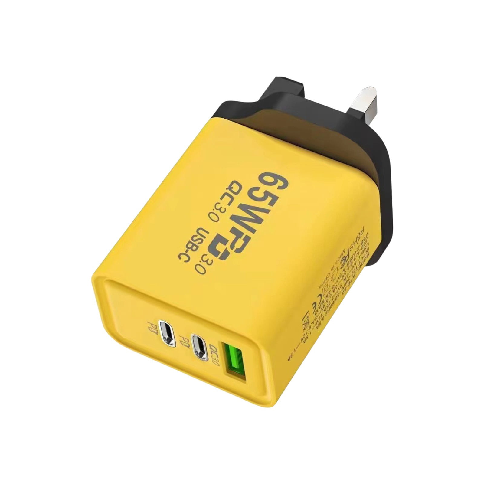 65W UK Standard 2 Type C + 1 USB Multi Port Fast Charging Plug, PD QC ...