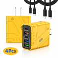 thumbnail image 1 of QINIUXO 65W USB C Charger Block Set, 4 Pcs (2 Charger Blocks + 2 Charging Cables) 5-Port USB C Wall Charger, Fast Charging Block, Type C Power Adapter Phone Charger for Phones & Tablets, Yellow, 1 of 5