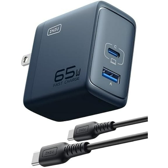 65W USB C Charger, PD QC 3.0 Fast Charging Type C Wall Charger Block, 2 Ports USB-C Power Adapter for iPhone 16 15 14 Pro Max iPad Pro AirPods Samsung S23 Google Pixel Tablet Switch, Blue