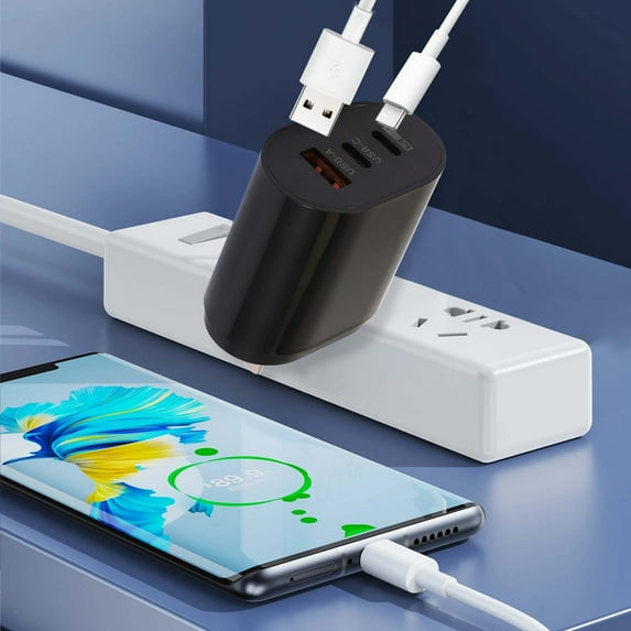 65W USB C Wall Charger, 3-Port PD Fast Charger Block with QC 3.0, Compact 45W USB-C + 18W USB-A Power Adapter for iPhone, Samsung, iPad - White