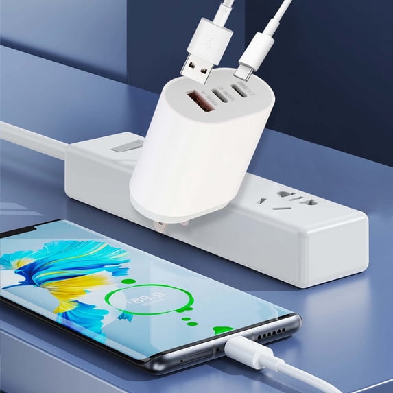 65W USB C Wall Charger Block, 3 Port PD Fast Power Adapter with QC Technology, Compact Desktop Charging Station for Laptop, Phone and Tablet(White)