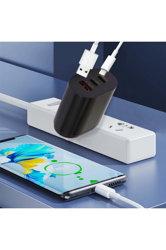 65W USB‑C Wall Charger With Three Ports, PD And QC Fast Charging, Compact Travel Adapter, Universal Device Support, Overheat And Overcharge Protection, High‑Power Output For Phones And Laptops