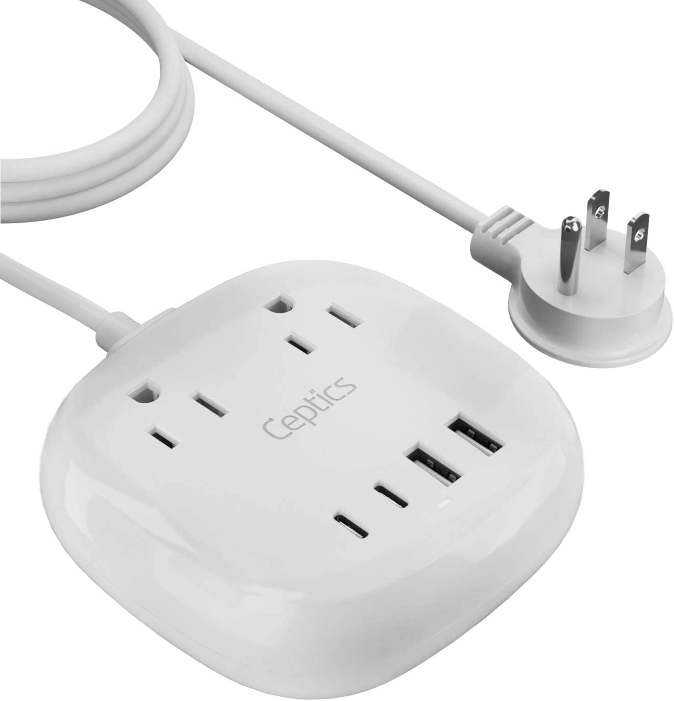 65W USB Power Strip, Surge Protection Small Compact, Dual USB + USBC