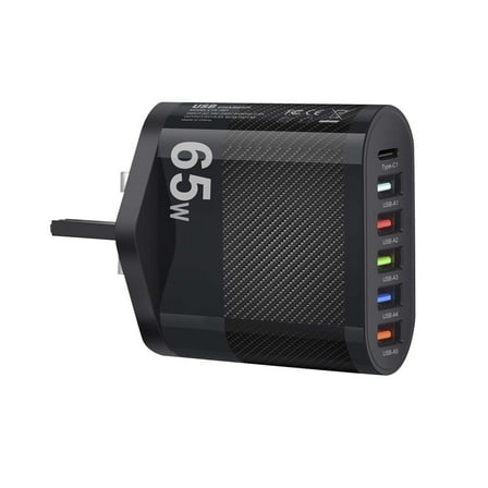 65W Universal Fast Wall Charger with 5 USB Type C Ports PD QC30 Technology for Phone Charging