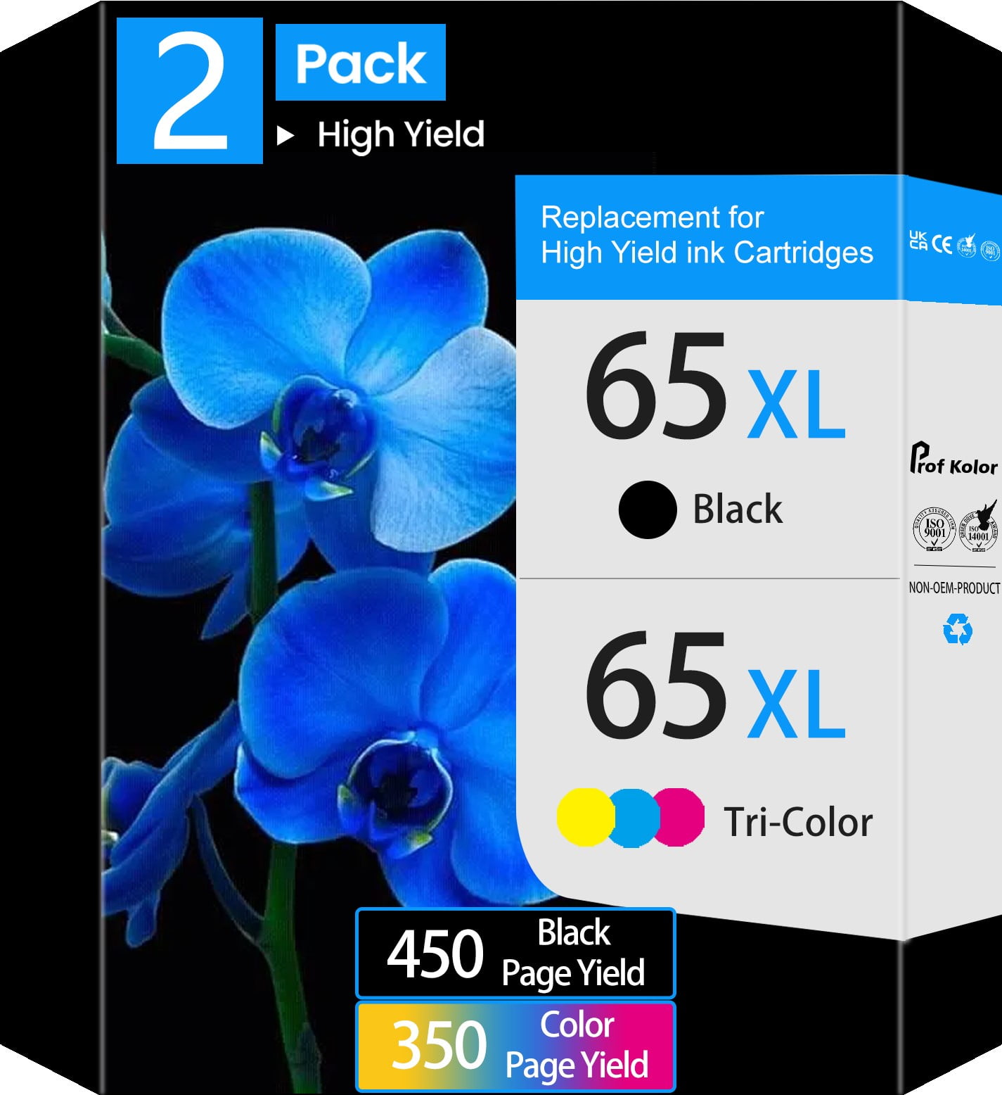 65XL 65 Ink Cartridges Black and Tri-Color | for Printer Ink HP 65 | Work with Deskjet 3755 3700 2600 3772 2652 Series Envy 5055 5000 Series | 2 Pack