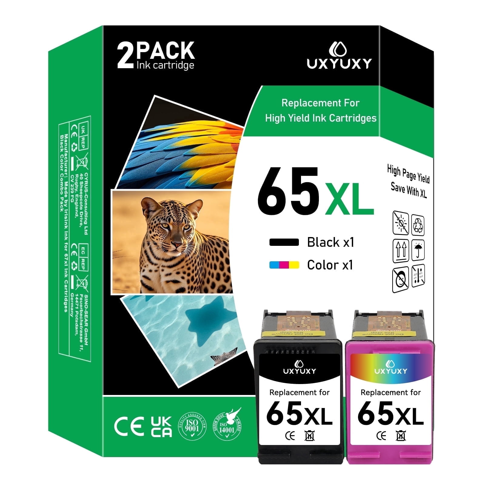 65XL Ink Cartridge Compatible for HP 65 Ink Cartridge for HP Ink 65 for HP Envy 5055 DeskJet 3772 3755 Printer Ink (2-Pack)