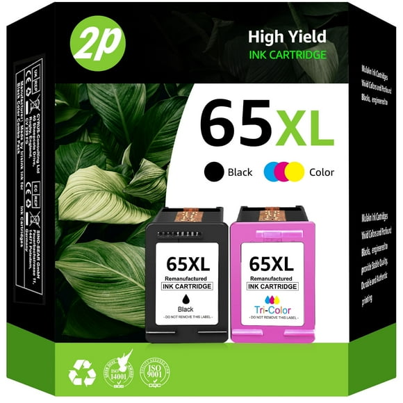 65XL 65 Ink Cartridges Compatible for HP Printer Ink 65 Black and Color to Use with Deskjet 2622 2624 2652 2655 3720 3721 3722 3723 3732 3758 Envy 5052 5058 (2 Pack)