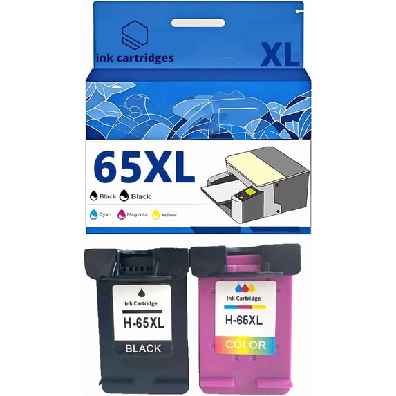 65XL 65 XL Ink Cartridges Compatible for HP 5055 5052 5058 3755 2655 3752 3720 3722 3723 3758 2652 2622 2624 Inkjet Printers, Leak-Proof Design Crisp Printing