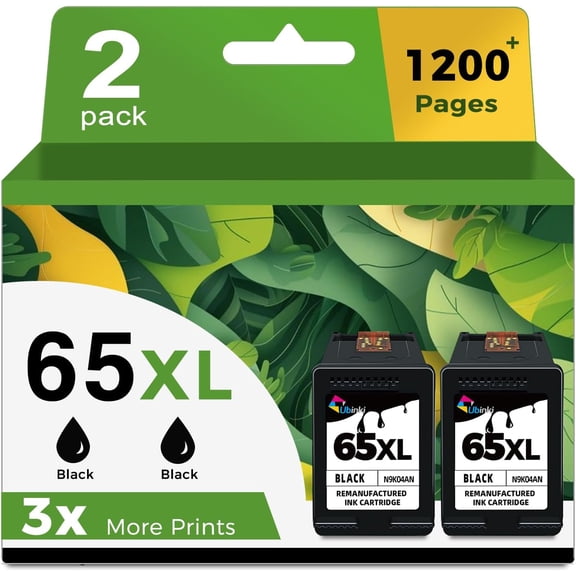 65XL Black Ink Cartridge Replacement for HP Ink 65 HP65 XL HP65XL for 5000 5055 3755 3700 3772 3722 2600 2622 3752 2652 2655 2640 5052 5010 Printer (2 Pack)